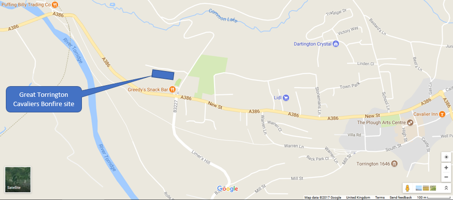map of torrington cavaliers bonfire site